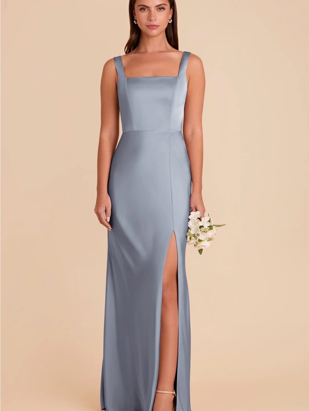 Alex birdie grey matte satin dusty blue dress